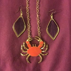 Preppy crab necklace and earrings